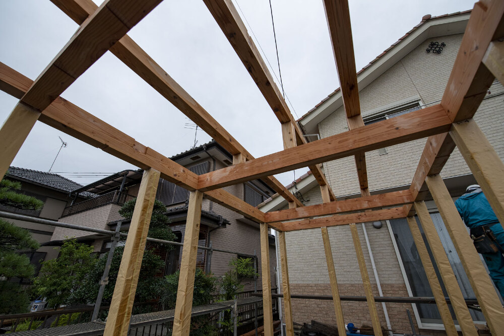 毛呂山町　物置小屋新築工事　木造建て方